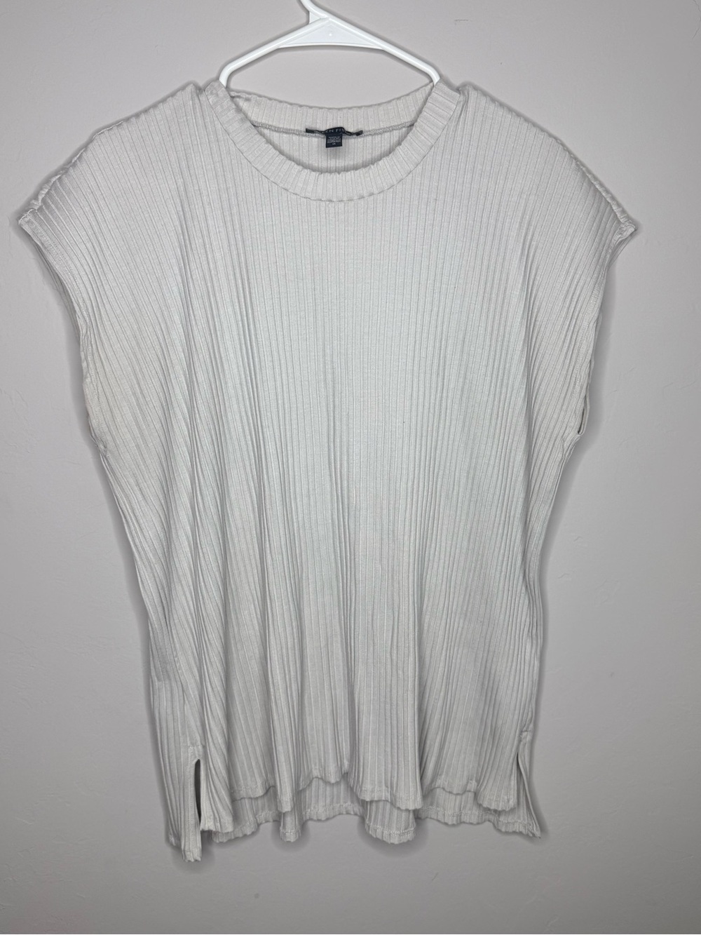 Eileen Fisher wide ribbed crewneck short sleeve top dove gray 1X